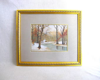 Classical Fall Landscape Drawing, Original OOAK Framed Pastels, Woodland Nature Wall Art
