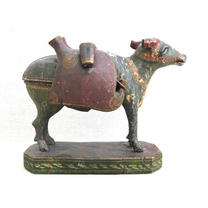Nandi Folk Art Bull Carving Sculpture, from India, Vintage Animal Figures Rustic Cabin and International Décor