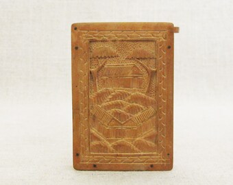 Vintage Carved Wooden Box Small Pocket Size Storage