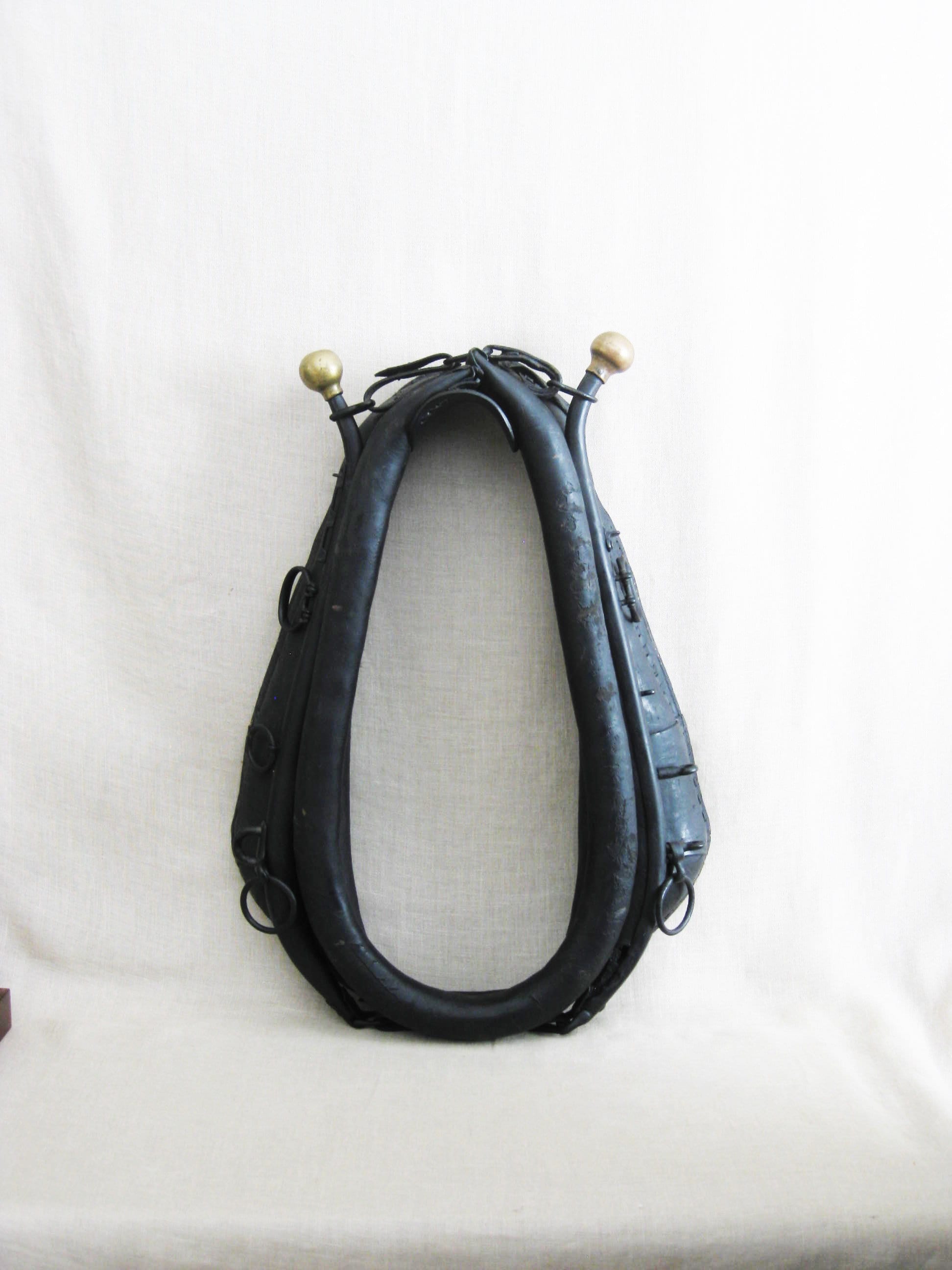 Vintage Black Leather Horse Collar with Hames, Antique Equestrian Tack ...