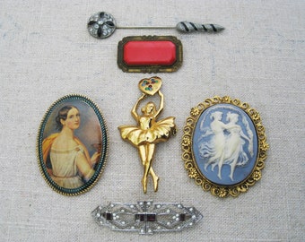 Vintage Brooch Collection Lapel Pins, Costume Jewelry