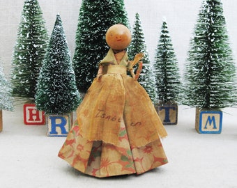 Primitive Folk Art Bell, Female Figural Table Top, Vintage Serving Entertaining Home Décor