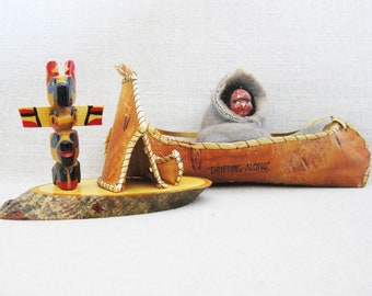 Vintage Birch Bark Canoe, Roadside Souvenirs, Teepee
