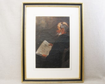 Original Male Portrait Oil Painting, Antique Canvas, Vintage Framed Wall Art Moody Masculine