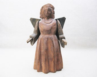 Vintage Folk Art Angel Carving Religious Figure Wooden Hand Carved Female Portrait