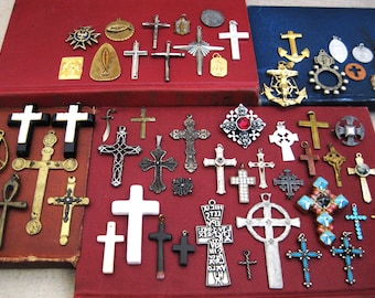 Cross Pendant Collection, Jewelry Maker Supplies, Religious Necklace and Assemblage Parts