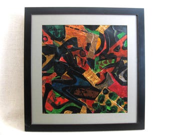 Colorful Abstract Collage, Original Framed Contemporary Art, Modern Wall Art
