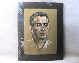 Mid-Century Male Portrait Drawing, Original Fine Art Masculine Vintage Wall Décor