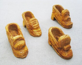 Miniature Folk Art Shoes, Wood Carving Sculpture, Collection Rustic Cabin Home Décor