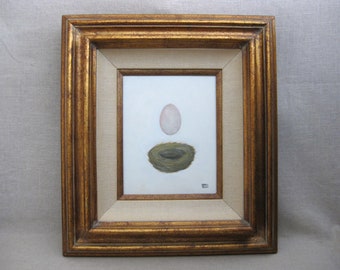 Surreal Birds Nest Painting Original Fine Art Framed an Vintage Gold Wooden Frame Classical Décor