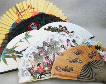 Vintage Hand Fan Collection, Asian Theme, Ornate Fans