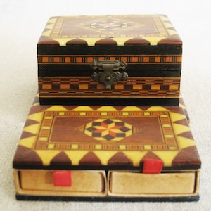 Masculine Trinket Box, Marquetry Match Holder, Small Storage and Office Organization Jewelry