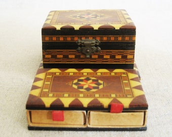Masculine Trinket Box, Marquetry Match Holder, Small Storage and Office Organization Jewelry