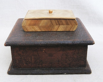 Vintage Wooden Desk Boxes for Office Storage and Desk Organization, Rustic Cabin and Dresser Decor