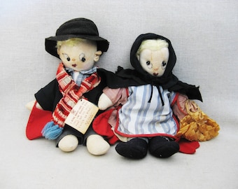 Folk Art Vintage Amish Rag Doll Boy and Girl Companions Primitive Cloth Rustic Toys