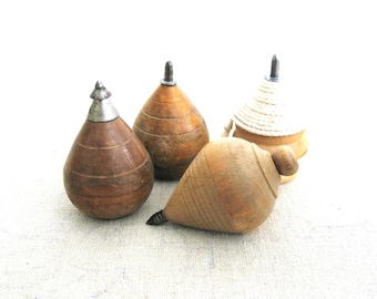 Vintage Wooden Top Toy Collection, Group of 4, Man Cave and Nursery Décor
