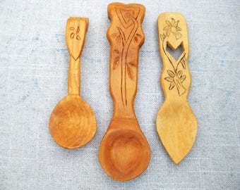 Welsh Loving Spoon, Wooden Folk Art Hand Carved Heart Design, Vintage Wedding Gift