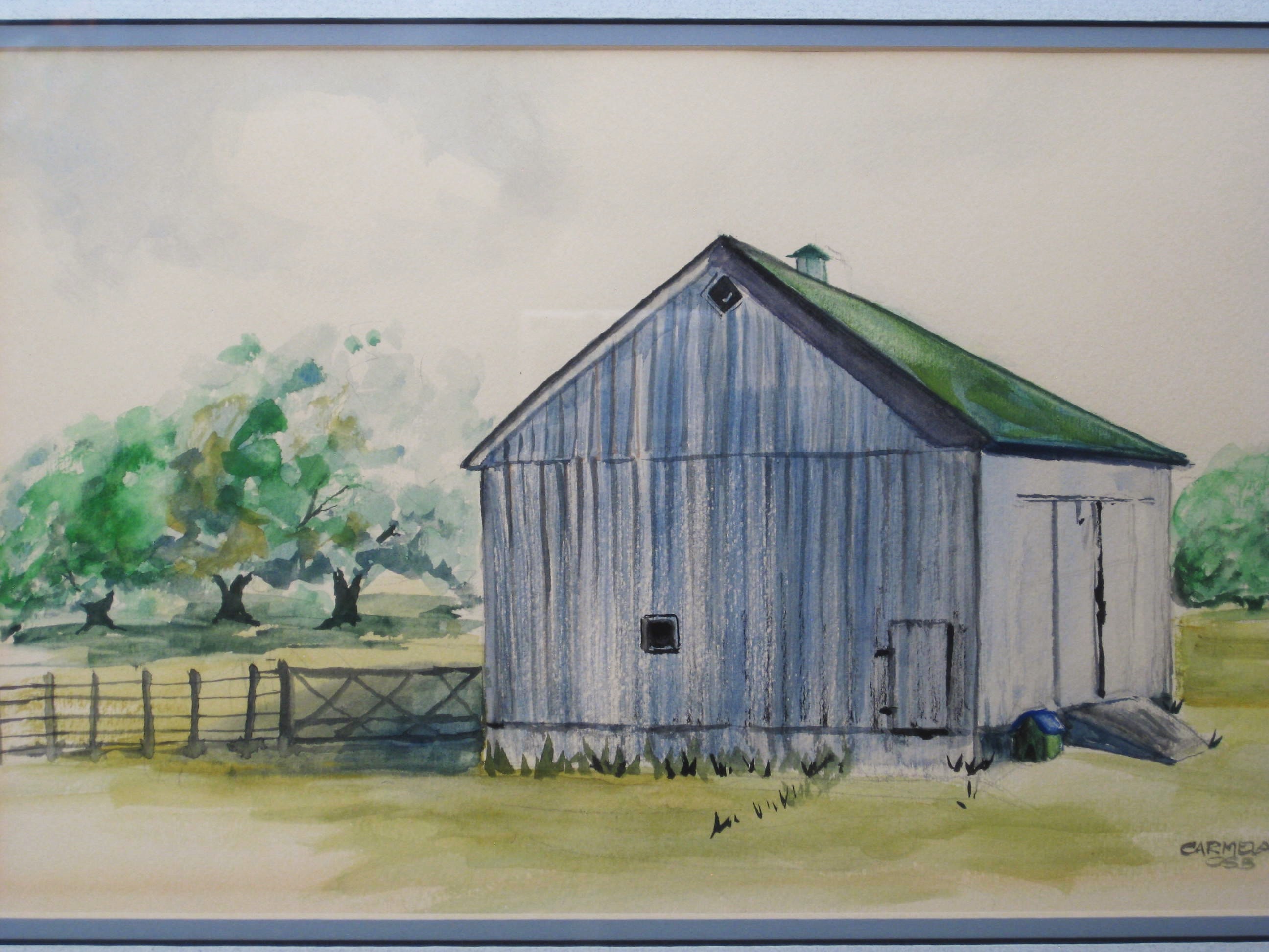 Painting Vintage Barn Landscape Painting Watercolor Framed Original ...
