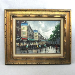 Paris City Landscape Painting, Original Framed French Street Scene, Vintage European Wall Art