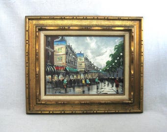 Paris City Landscape Painting, Original Framed French Street Scene, Vintage European Wall Art