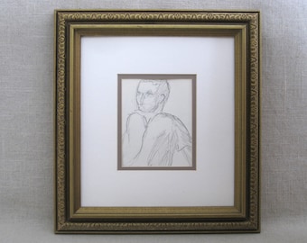 Vintage Male Portrait Drawing Pencil on Paper Framed Original Fine Art Hilda Wilson Chicago Artist