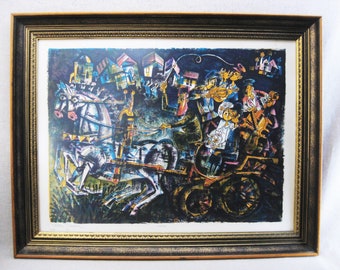 Vintage Jewish Art Signed Lithograph by Yossi Stern Judaica Wedding Theme Original Fine Art Print