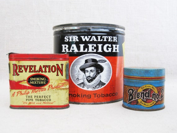 Vintage Tobacco Tins Metal Box Sir Walter Raleigh, Tinder Box, Revelation  Storage Organization