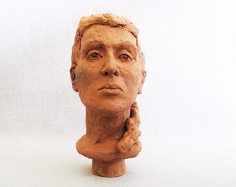 Ceramic Female Bust Sculpture, Studio Pottery Figures by Hilda Bourgeois Daly Chicago Artist