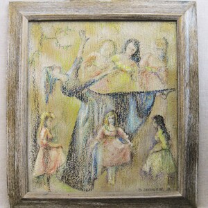 Vintage Female Portrait Oil Painting Dancers Framed Mid-Century Original Fine Art image 2