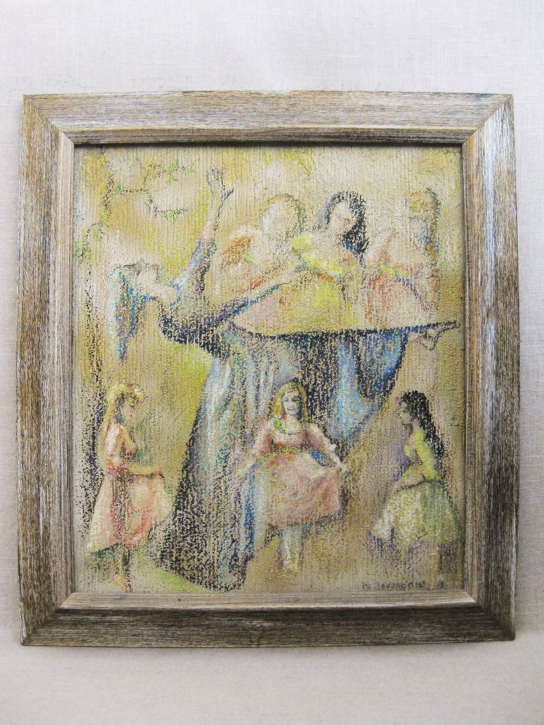 Vintage Female Portrait Oil Painting Dancers Framed Mid-Century Original Fine Art image 2