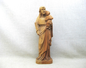Vintage Religious Statue, Jesus with Child Folk Art Wood Carving, Home Altar Décor