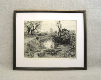 Landscape Engraving Fine Art Print Framed Original Wall Art Vintage Classical Home Décor