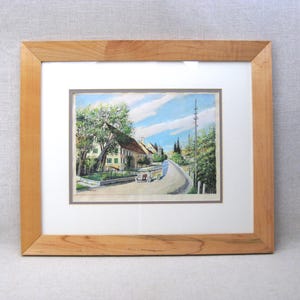 Landscape Painting Signed Greiner, Gouache Framed Original Fine Wall Art, Vintage Housewarming Gift