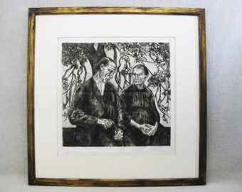 Moody Couple Portrait Etching, Original Male Female, Framed Wall Art, Home Décor