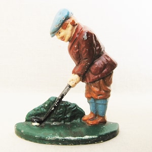 Golf Door Stop, Male Portrait Sports Theme, Vintage Cast Iron Hubley Style Metal Art Housewarming Gift