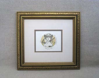 Contemporary Male Portrait Etching, Framed Carol Travers Lummus Vintage Fine Art Print