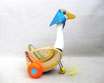 Vintage Fisher Price Mother Goose Pull Toy, Number 164 Mid-Century