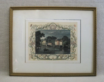 Vintage Framed Landscape Hand Colored Architectural Fine Art Prints Framed Wall Decor