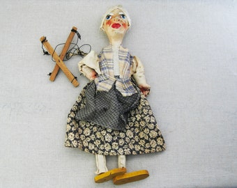 Vintage Female Marionette String Puppet Mexican Souvenir Latin American Female Doll Toys