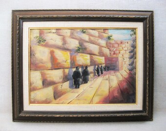 Jewish Landscape Oil Painting, Original Male Portrait, Framed Wailing Wall Art