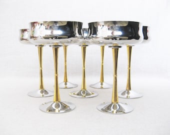Italian Champagne Stemware, Stainless Steel Modern Mid-Century Barware Wedding Gift