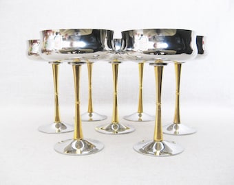 Vintage Champagne Stemware Italian Stainless Steel Modern Mid-Century Barware and Glasses