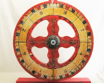 Folk Art Carnival Circus Spinning Wheel, Vintage Game Rustic Primitive Décor