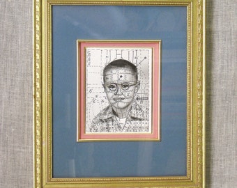 Male Portrait Altered Photography Ink Drawing Framed Original Fine Art Black and White Photo Tattoos