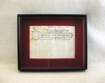 Antique Framed Pharmaceutical Documents, 1884 Original Medical Collectibles, Science Wall Art Doctor Décor