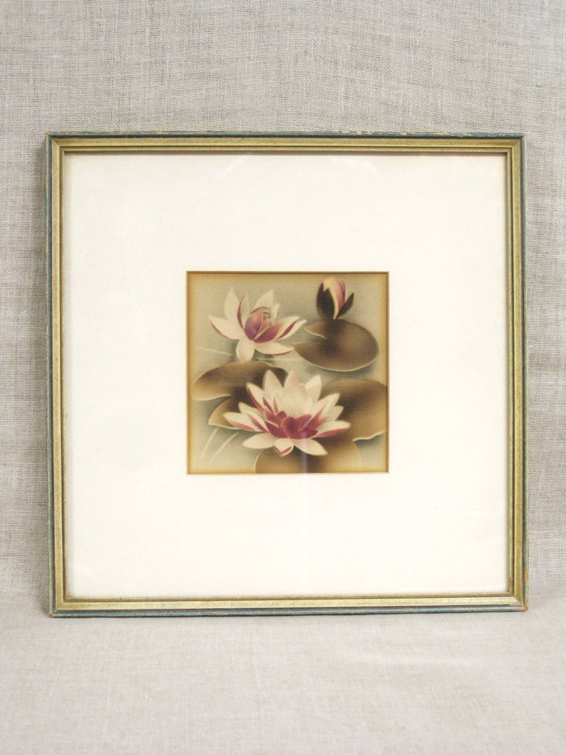 Water Lily Antique Wall Decor Floral Vintage Flower Watercolor Painting Fine Art Framed