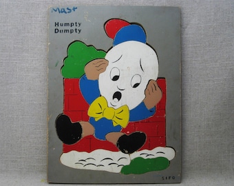 Vintage Wooden Jigsaw Puzzle Humpty Dumpty, Childrens Toys, Sifo, Nursery Rhyme Theme Decor