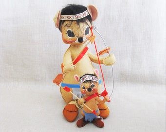 Vintage Annalee Character Mouse Dolls Pair Native American Costume Stuffed Animals