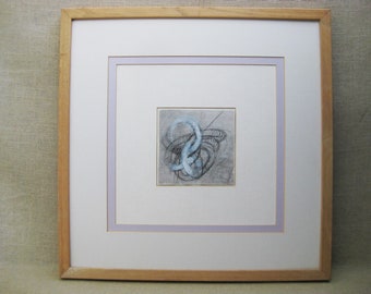 Vintage Encaustic Drawing Framed Original Fine Art Modern Abstract Contemporary Décor