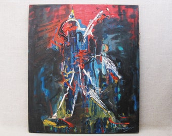 Contemporary Abstract Male Portrait Painting, Original Vintage Wall Art Home Décor